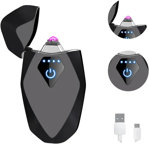 Encendedor de plasma a prueba de viento, encendedor de doble arco, recargable por USB, encendedor eléctrico con indicador de batería LED, mini