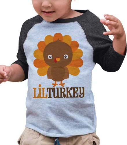 Miniatura 4 de 7 ate 9 Apparel Camisa estilo raglán gris para bebé niño, con diseño de pavo pequeño de Acción de Gracias