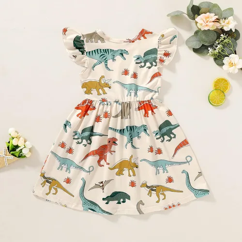 Miniatura 3 de HAPPYMA Vestido de verano para niña pequeña, vestido de dinosaurio con mangas con vuelo, trajes para bebé, vestido de verano, faldas