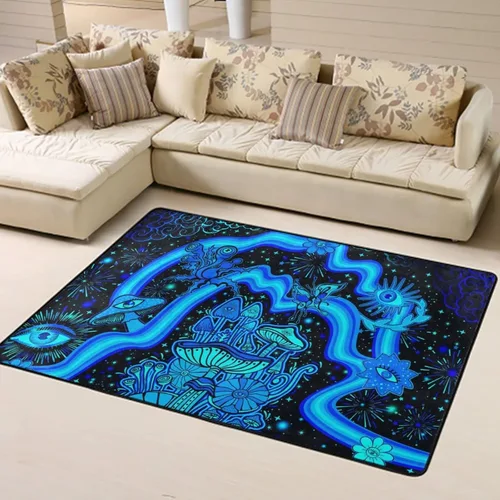 Miniatura 4 de Alfombra de área ultra suave y acogedora para niñas, niños, adolescentes, alfombra de área de juegos, hongos, flores, ojos, estrellas, plantas