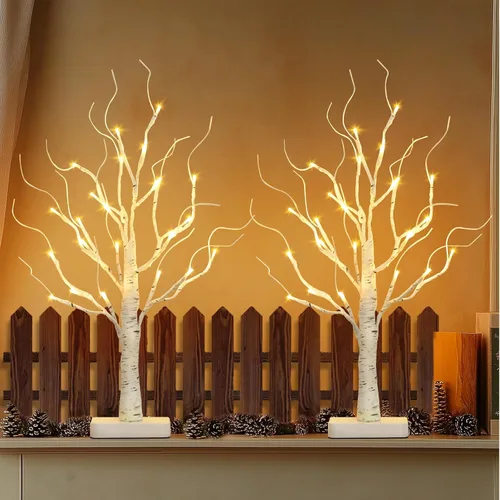 EAMBRITE Árbol de abedul con luces LED, árbol de Navidad blanco, lámpara de árbol artificial pequeña y delgada preiluminada con ramitas,