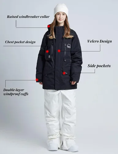 Miniatura 4 de Chaqueta de esquí impermeable para mujer, abrigo de nieve cálido de invierno, chaqueta de snowboard con capucha