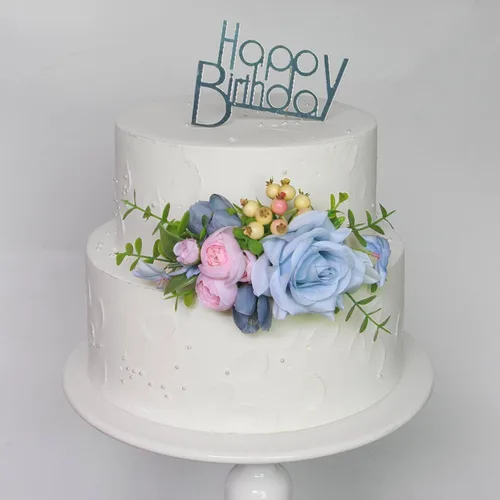Miniatura 8 de Rinlong 3 piezas Pastel Azul Rosa de Bebé Adornos de Tarta Pre-hechos Flores de Decoración de Tarta Pastel Blush Adornos de Tarta para Boda Rosa