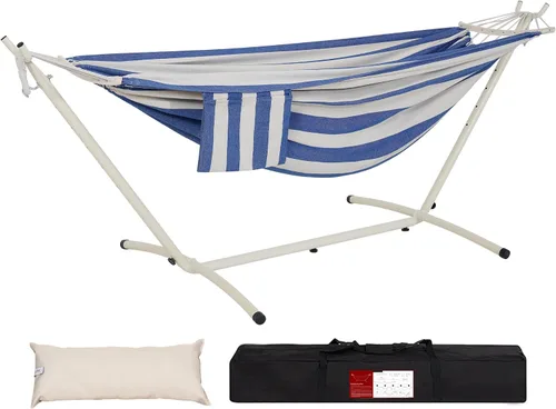 Miniatura 8 de Lazy Daze Hammocks Hamaca doble con soporte de acero de 9 pies que ahorra espacio, incluye funda de transporte portátil, capacidad de 450 libras