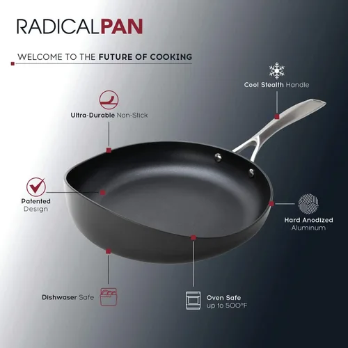 Miniatura 2 de Sartén Radical de 12": sartén antiadherente para freír y saltear sartén, con mango de acero inoxidable, para gas, inducción, estufas eléctricas