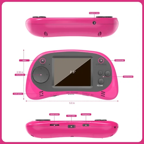 Miniatura 5 de Juegos de mano para niños, videojuego retro de 16 bits con 220 juegos electrónicos HD, juego de viaje portátil IPS de 2.5 pulgadas, regalos para Rosa