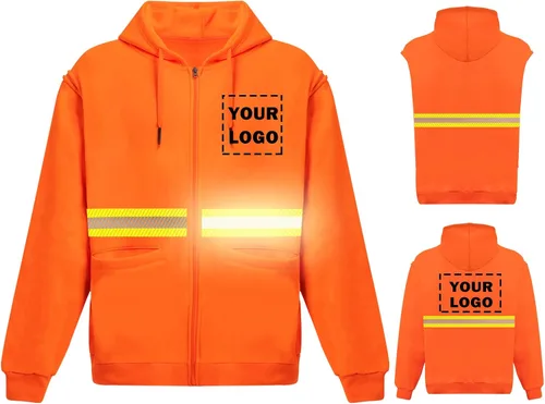 Miniatura 22 de Chaqueta con capucha de seguridad reflectante de alta visibilidad con mangas extraíbles Hi Vis Ropa de trabajo de protección al aire libre unisex