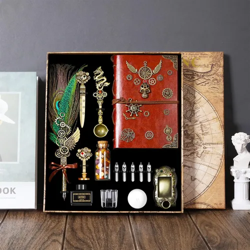 Miniatura 6 de Juego de Pluma Estilográfica y Tinta, Con Kit de Sello de Cera y Cuaderno, Juego de Caligrafía para Amantes de la Escritura, Regalos para el Día