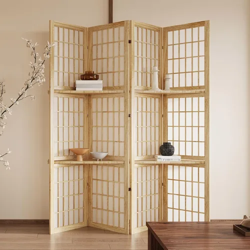 Miniatura 10 de Divisor de habitación plegable y pantalla de partición portátil de 5.6 pies, estilo Shoji chino japonés para separación de habitaciones - 4 paneles