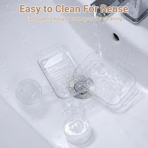 Miniatura 6 de LUXEAR Organizador de ducha con ventosa transparente – organizador de ducha + jabonera+soporte para cepillo de dientes – 1 segundo instalación sin