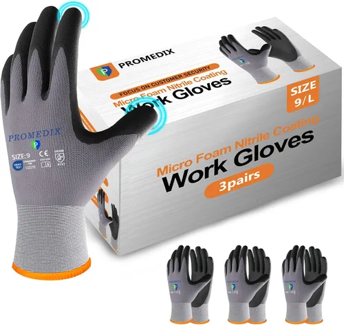 PROMEDIX P Guantes de trabajo recubiertos de nitrilo,Guantes de trabajo de seguridad de microespuma para hombre,Guantes de nylon y spandex de punto