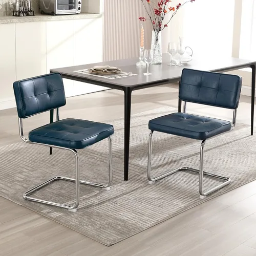 Miniatura 18 de Zesthouse Juego de 2 sillas de comedor de metal industrial, sillas de cocina tapizadas de cuero sintético con base de metal negro, para cocina