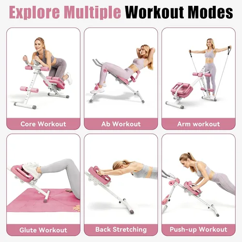 Miniatura 7 de EPHESPORT Multifunctional Ab Machine, Crunch & Sit-Up Core Trainer, Adjustable Ab Trainer with Knee & Back Support, Foldable, Full Body Workout Rosa