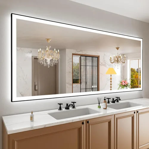 Miniatura 61 de Amorho Espejo de baño LED de 24 x 32 pulgadas con luces, iluminación frontal y retroiluminación, regulable continuamente, antiniebla, vidrio Frente