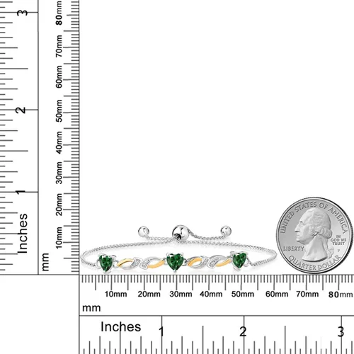 Miniatura 3 de Gem Stone King Pulsera de tenis de plata 925 y oro amarillo de 10 quilates, verde nanoesmeralda y blanco, con diamantes cultivados en laboratorio