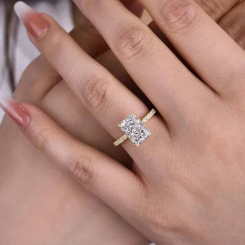 Miniatura 2 de Effinny Anillo de compromiso de corte radiante de 3.57.0 ct para mujer, anillo de compromiso de plata esterlina chapada en oro amarillo