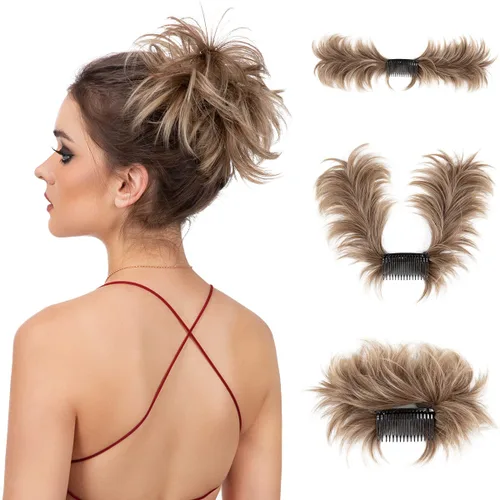 Miniatura 35 de Postizo de Cabello de Moño Despeinado con Peine Lateral Clip en Postizo de Moño para Mujeres Corto Natural Liso Versátil Estilos Ajustables Piezas