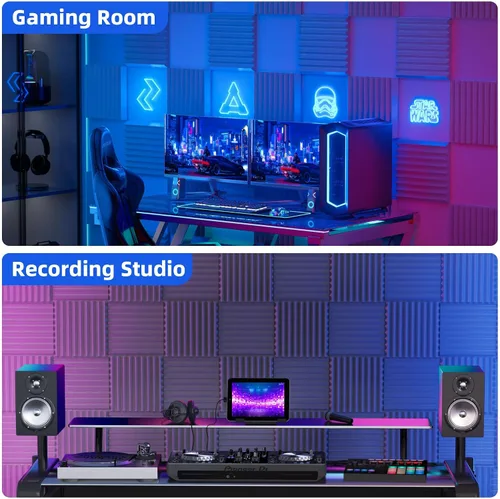 Miniatura 6 de Paquete de 12 paneles de espuma a prueba de sonido para pared con autoadhesivo, paneles acústicos de alta densidad de 3 x 12 x 12 pulgadas, absorben
