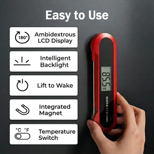 Miniatura 5 de Termómetro profesional 3 veces más rápido de 0.5 segundos para carne de lectura instantánea, digital, alta precisión ± 0.5 °F, impermeable IP67