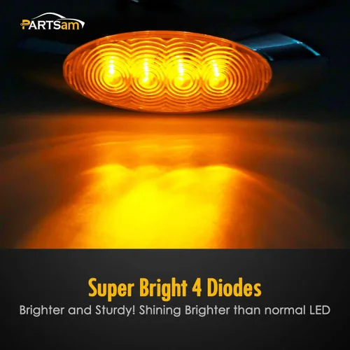 Miniatura 3 de Partsam 10 luces LED ámbar de 6-5/8, 4 LED, montaje en superficie cromada con tapones de bala, repuesto impermeable