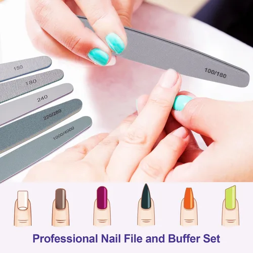 Miniatura 2 de Juego de lima de uñas y pulidor, set de 6 piezas, kit profesional de lima de uñas para uñas acrílicas y naturales, granos