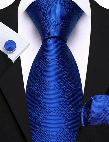 Miniatura 184 de Barry.Wang Juego de corbatas a cuadros para hombre con pañuelo gemelos de rayas clásicas