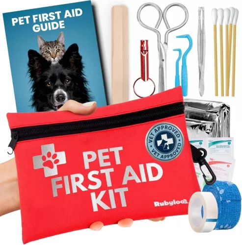 Kit de primeros auxilios para perros para senderismo y viajes - Suministros de emergencia aprobados por veterinarios - Guía de primeros auxilios