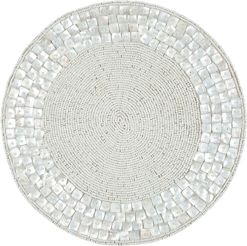 Juego de 1 manteles individuales con cuentas de granja para mesa de comedor, 14 pulgadas de diámetro, color blanco roto, para reuniones, decoración