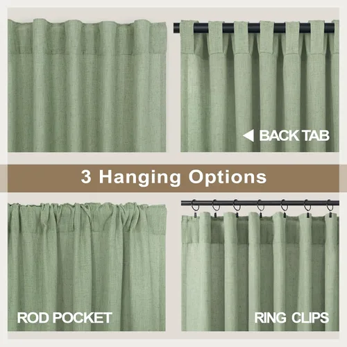 Miniatura 113 de Cortinas de lino gris claro, 2 paneles, presillas traseras, bolsillo para cortinero, semitraslúcidas, ahorran energía, estilo rústico, arpillera