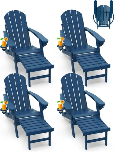 Miniatura 39 de GREENVINES Sillas Adirondack con Otomano Juego de 2 Grano de Madera Plegable Reposapiés Retráctil Plástico HDPE Silla para Hoguera Todo