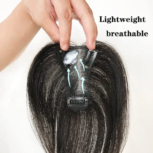 Miniatura 5 de Toppers de cabello humano real de 2.8x3.9 in para mujer, clips finos en encaje suizo para cubrir cabello calvo o blanco, 10 pulgadas