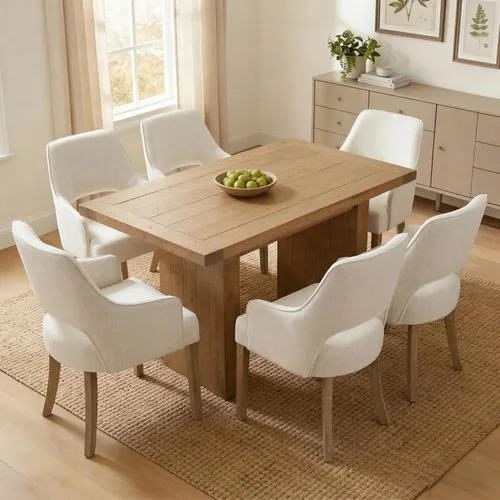 Miniatura 11 de Juego de 6 sillas de comedor de lino tapizadas, sillas de cocina de estilo granja con brazos, sillas decorativas, sillas laterales con patas