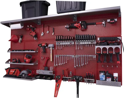 Miniatura 33 de OmniWall Weekend Warrior XL - Sistema de organización de pared de metal (negro/azul)