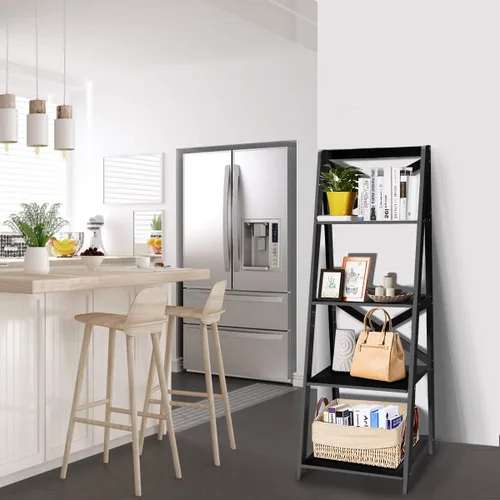 Miniatura 6 de Estantería de escalera de 4 niveles, estante de exhibición de plantas inclinadas, estantería moderna de madera para decoración de madera, estantes