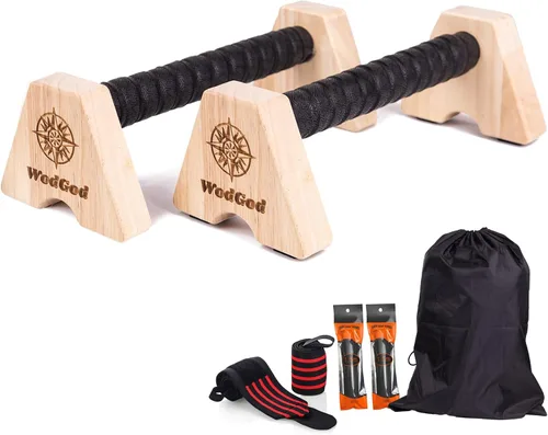 Barras de empuje de madera premium, barras de paraletas para calistenia, asas de empuje, equipo de calistenia para exteriores y hogares, kit