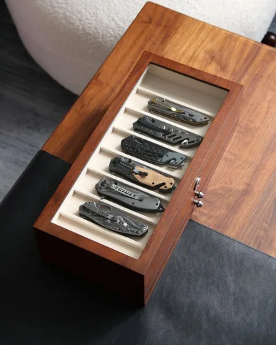 Miniatura 3 de Estuche Expositor de Cuchillos de Bolsillo para Hombre, Juego de Cuchillos Plegables de 22-26 Pulgadas con Acabado de Nogal, Organizador de Walnut