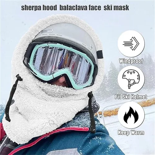 Miniatura 2 de Capucha de sherpa, gorro de sherpa, máscara de invierno resistente al viento, cubierta de cara cálida, bufanda de gorro, máscara de esquí