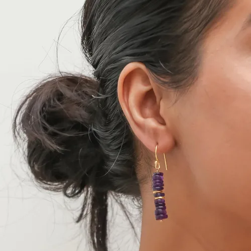 Miniatura 5 de Pendientes colgantes de cuentas naturales ligeros hechos a mano con cristales de joyería hipoalergénica sin manchas chapados en oro, joyería