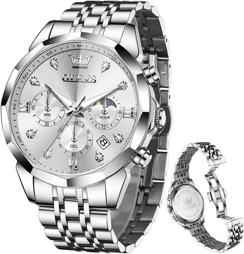 Miniatura 18 de OLEVS - Relojes para hombre de diamantes de lujo, casual, esfera grande, acero inoxidable, impermeable, para negocios, de vestir, analógico