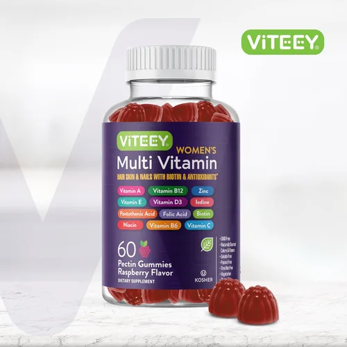 Miniatura 2 de Viteey Gomitas multivitamínicas para mujer, apoyo inmunológico, vitaminas y minerales esenciales 12 en 1, vitamina A, C, D3, E, B6, B12, ácido