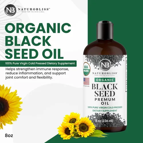 Miniatura 2 de NaturoBliss Aceite orgánico de semillas negras 100 virgen prensado en frío Omega 3 6 9 súper antioxidante para apoyo inmunológico, articulaciones