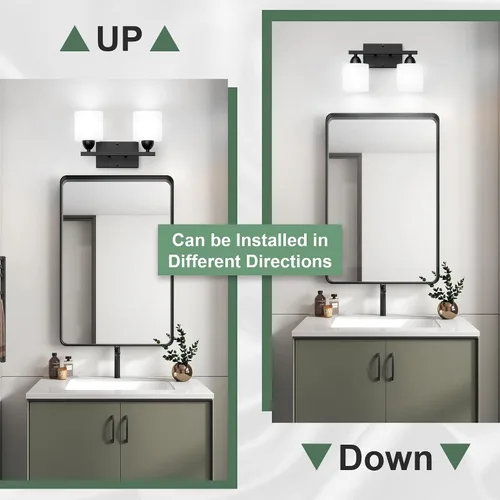 Miniatura 4 de Luces de baño negras sobre espejo, lámpara de tocador anti-óxido para baño, moderna lámpara de pared de 2 luces para sala de estar, base estándar