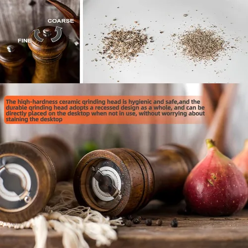 Miniatura 2 de Molinillo de sal y pimienta, [5.5 pulgadas] Multifuncional de madera maciza para especias y pimienta con molinillo de cerámica ajustable fuerte