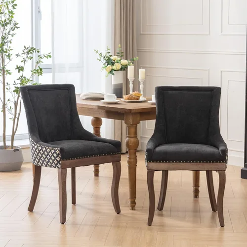 Miniatura 24 de Merax Juego de 2 sillas de comedor de terciopelo tapizadas de alta gama con anillo trasero de clavo, patas de madera maciza, asiento de espuma