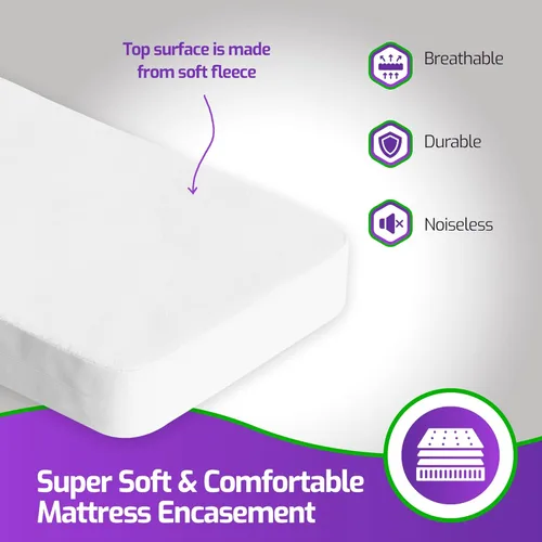 Miniatura 3 de Mars Wellness Funda de colchón de algodón, forro polar coral, máxima protección impermeable y cierre de cremallera, protector de colchón impermeable