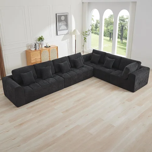 Miniatura 61 de Sofás modulares deshuesados de 140 pulgadas para sala de estar, sofá modular modular de nube comprimida, sofá moderno en forma de U de 9 plazas Gris