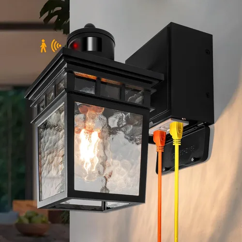 Miniatura 9 de Paquete de 2 Luces de Porche para Exteriores con Toma GFCI - 3 Modos de Iluminación Lámpara Exterior, Sensor de Movimiento de Anochecer a Amanecer