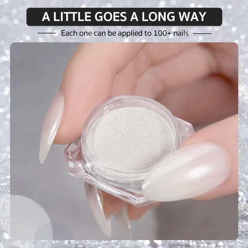 Miniatura 2 de GAOY Polvo de Uñas Cromado, Efecto Espejo Pigmento Perlado Brillante con Purpurina Decoraciones de Arte de Uñas Sirena Aurora, Blanco Perla