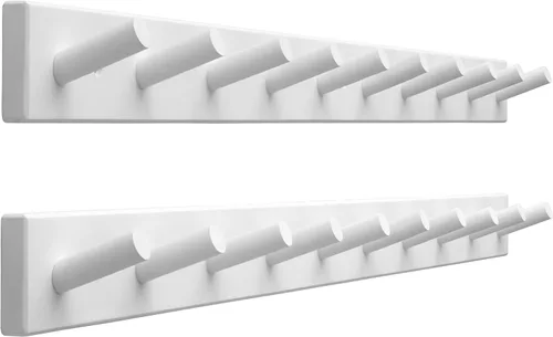 Miniatura 7 de SKOLOO - Perchero de pared de madera con 10 ganchos largos de bambú para colgar mochila, abrigo, toalla o sombrero, con 16 pulgadas de orificio a