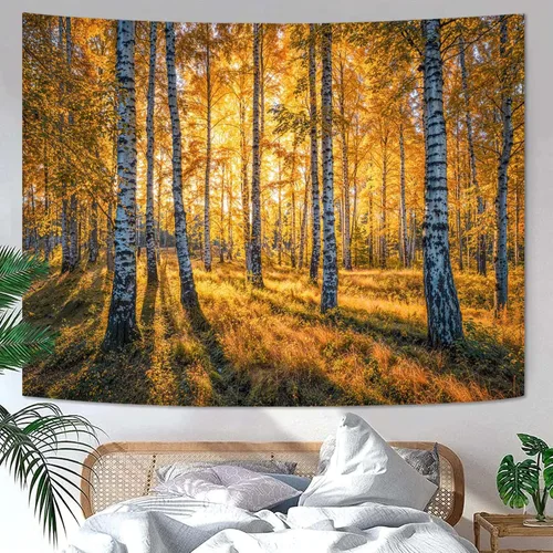 Miniatura 23 de Zussun Tapiz de Bosque Natural de Montaña Tapiz Verde de Pino Luz Solar Selva para Dormitorio Estético Planta Paisaje de Montaña Tapices Pequeños